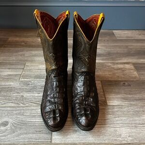 Carreta Boots Mens Exotic Crocodile Western Cowboy Boots Dark Brown Size 11-12
